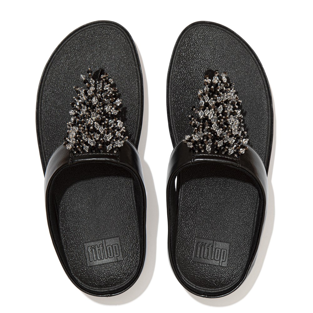 Fitflop Womens Sandals - Rumba Beaded Toe-post - Black - 051-BLZFJN